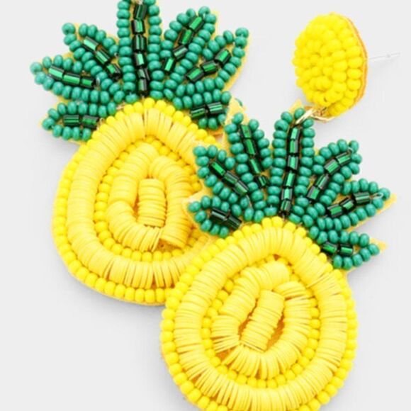 Pineapple Seed Bead Felt Back Earrings - Picture 2 of 5